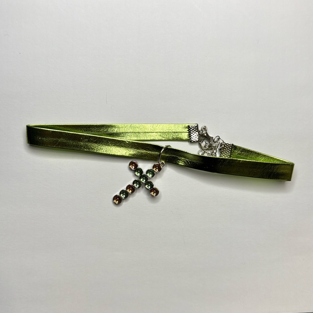 Urban Outfitters Green/Orange Silver Cross Necklace